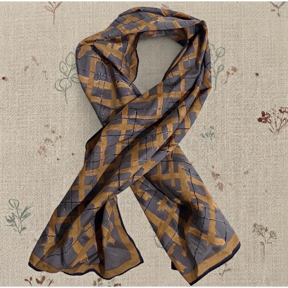 Scarves by Vera Scarf Gray Gold Geometric Abstract Vintage Mod OS